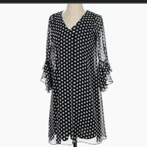 Calvin Klein Polka Dot Flutter Sleeve Dress Black White 12